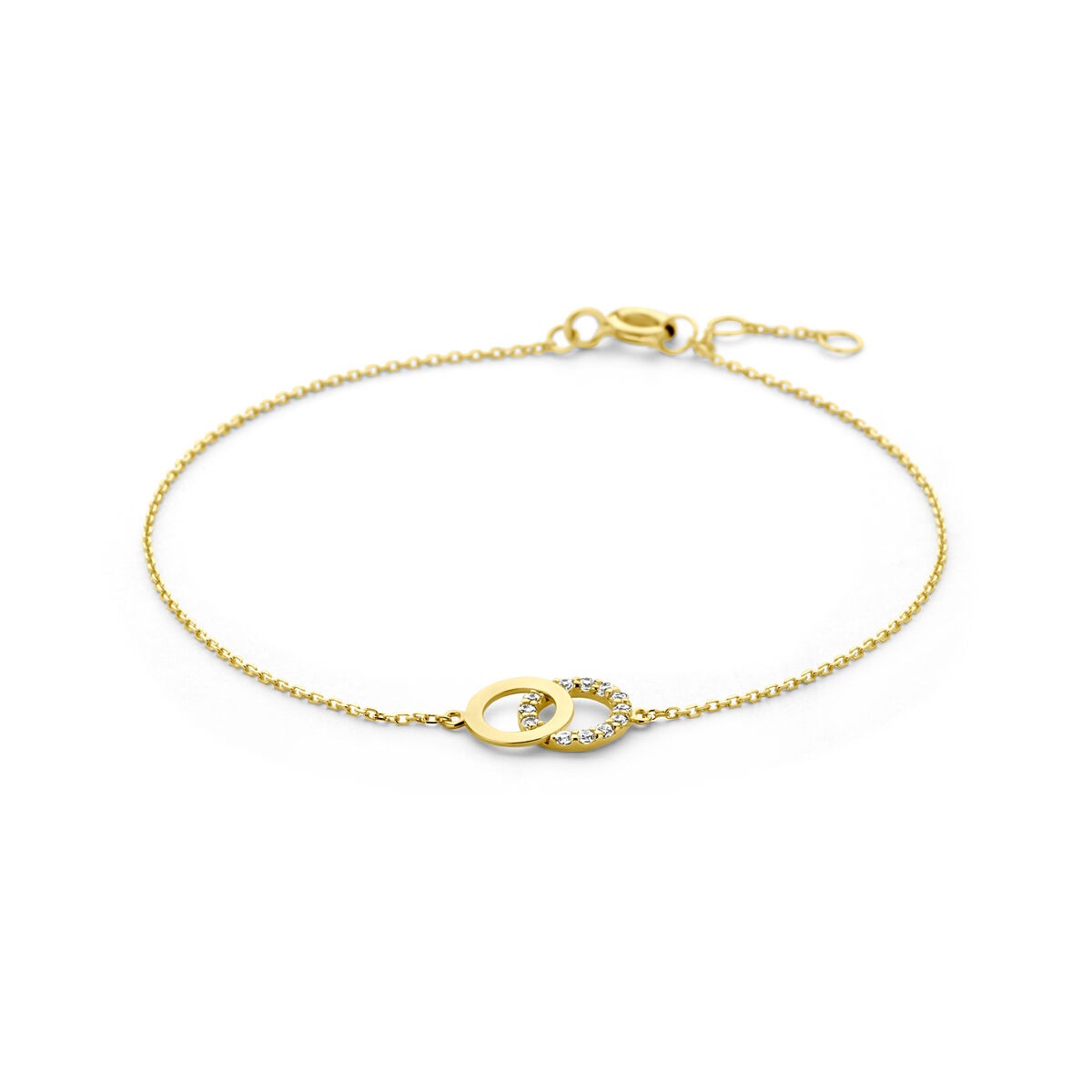 Armband aus 9k Gelbgold mit Zirkonia und feiner Kette, ovalem Anhänger und Karabinerverschluss