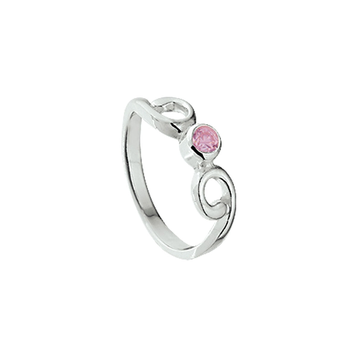 Ring aus rhodiniertem Silber mit pinkem Zirkonia und geschwungenem Design