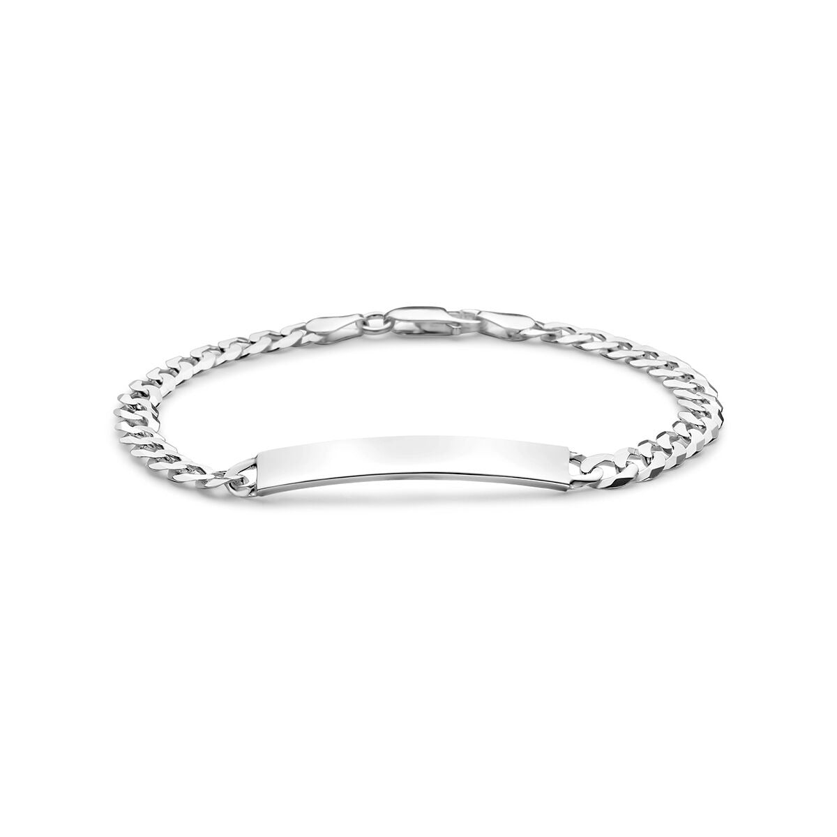 Herrenarmband aus Silber mit gravierbarem, glattem Plättchen und geflochtenem Design