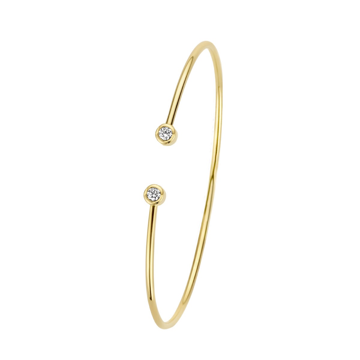 14k gelbgoldene Bangle-Armband mit zwei Diamanten