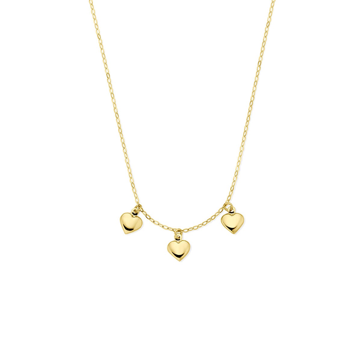 Halskette aus 14k Gelbgold mit drei kleinen Herz-Anhängern, Länge 40 - 42 cm