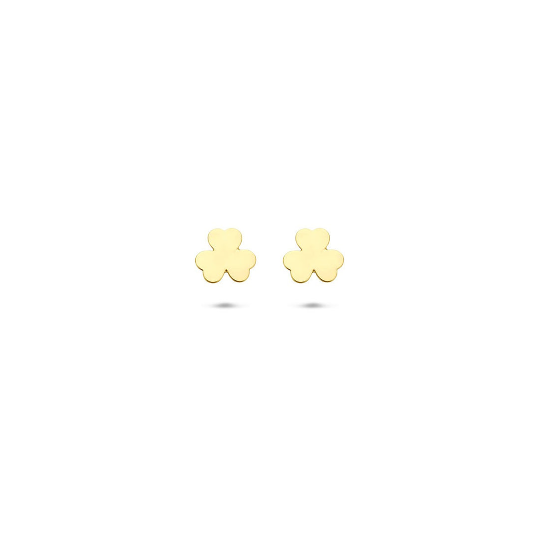 Gouden oorknoppen 14k – klavertje vier 5 mm