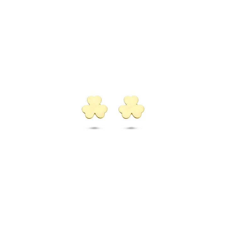 Gouden oorknoppen 14k – klavertje vier 5 mm