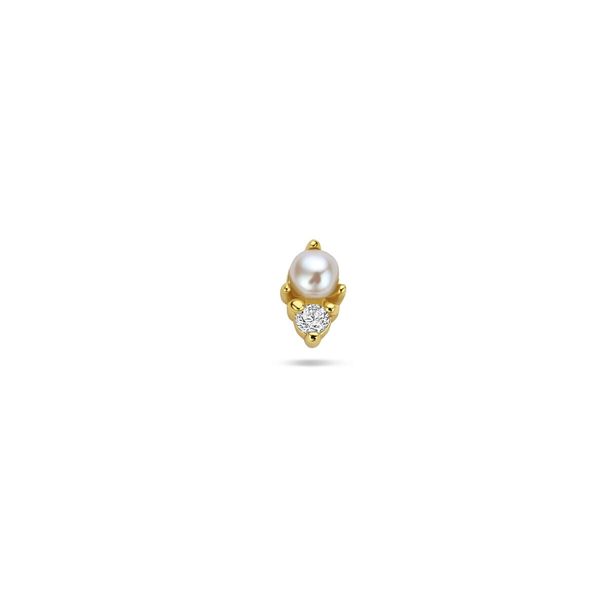 Vergoldetes 925 Silber Flat Back Piercing mit einer Perle und Zirkonia in Tropfenform