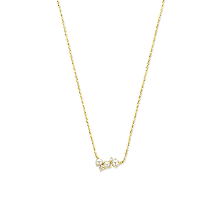 Verguld zilveren collier met zoetwaterparels en zirkonia