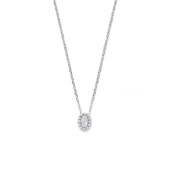 Gerhodineerd zilveren collier met ovaal zirkonia hanger