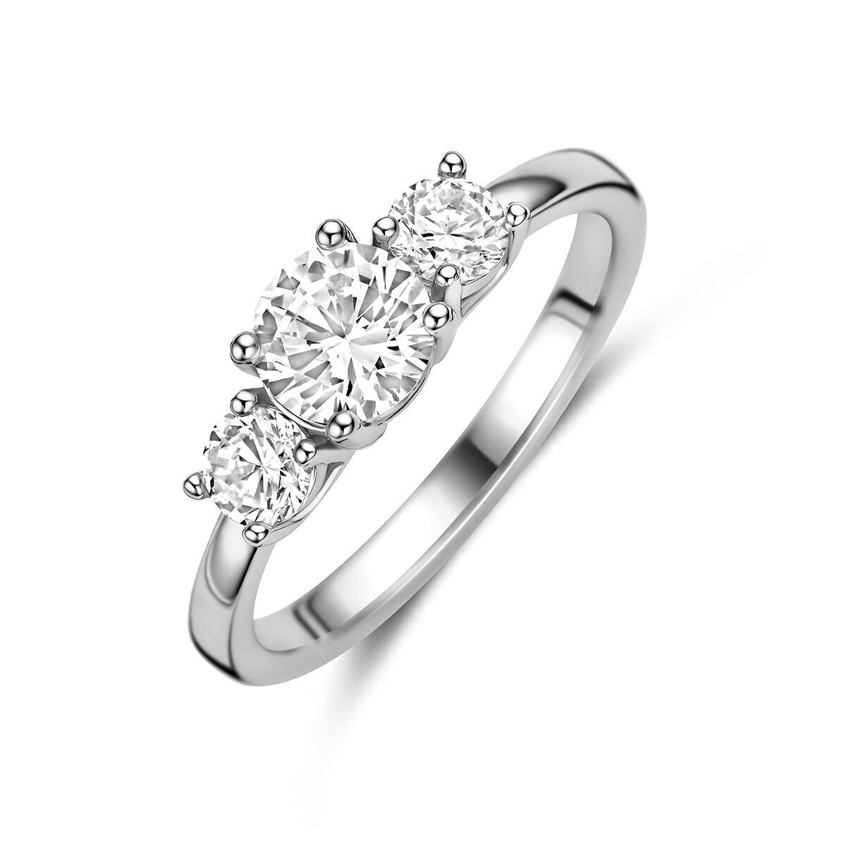 Ring aus rhodiniertem 925er Silber mit drei klaren Zirkonia-Steinen