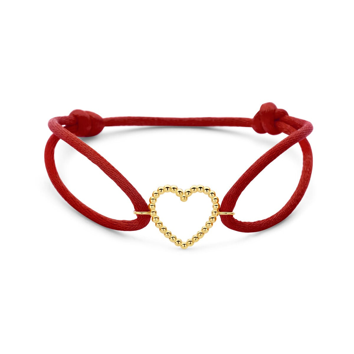 Rotes Satinarmband mit goldenem Herz aus 14k Gold