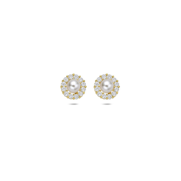 Ohrstecker Perle und Zirkonia 14K Gelbgold
