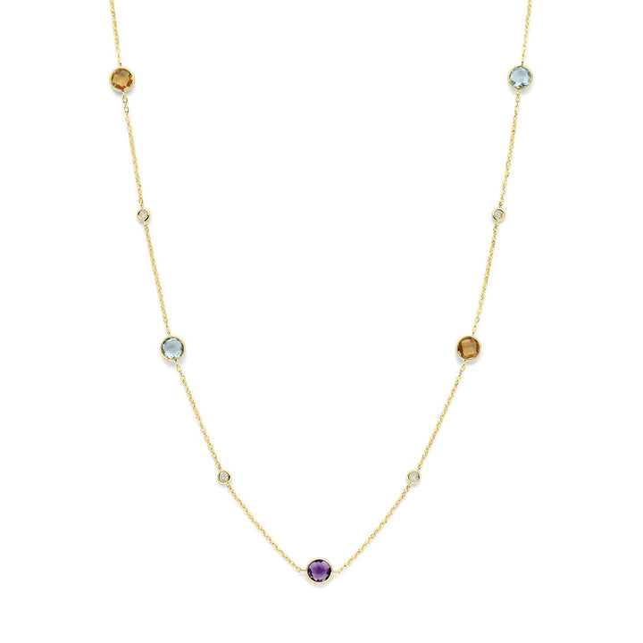 14k geelgouden collier met citrien, amethist, topaas en diamant 0,25 ct