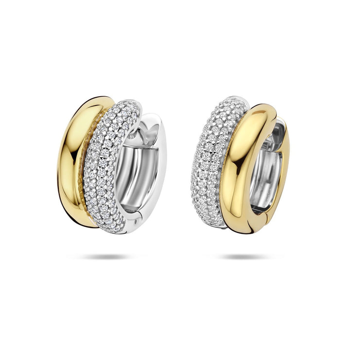 Verguld zilveren oorringen dames met zirkonia – bicolor klapoorringen 17.5 mm