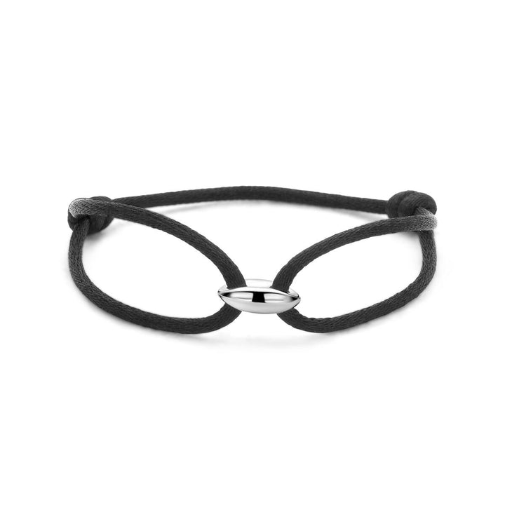Zwarte satijnen armband met zilveren koffieboon