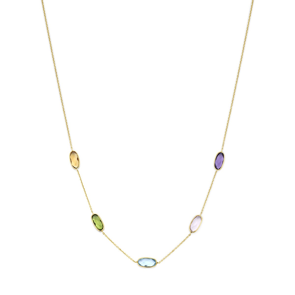 14k Gelbgoldkette mit bunten Edelsteinen in ovaler Form