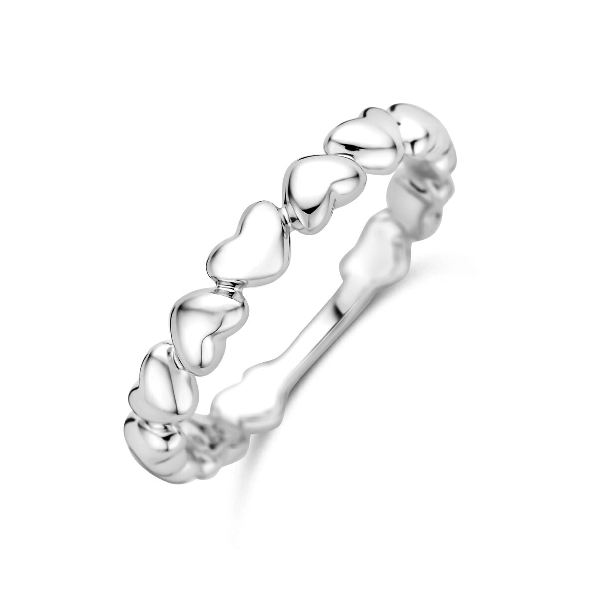 Ring aus rhodiniertem 925 Silber mit Herzchen-Design und glänzender Oberfläche