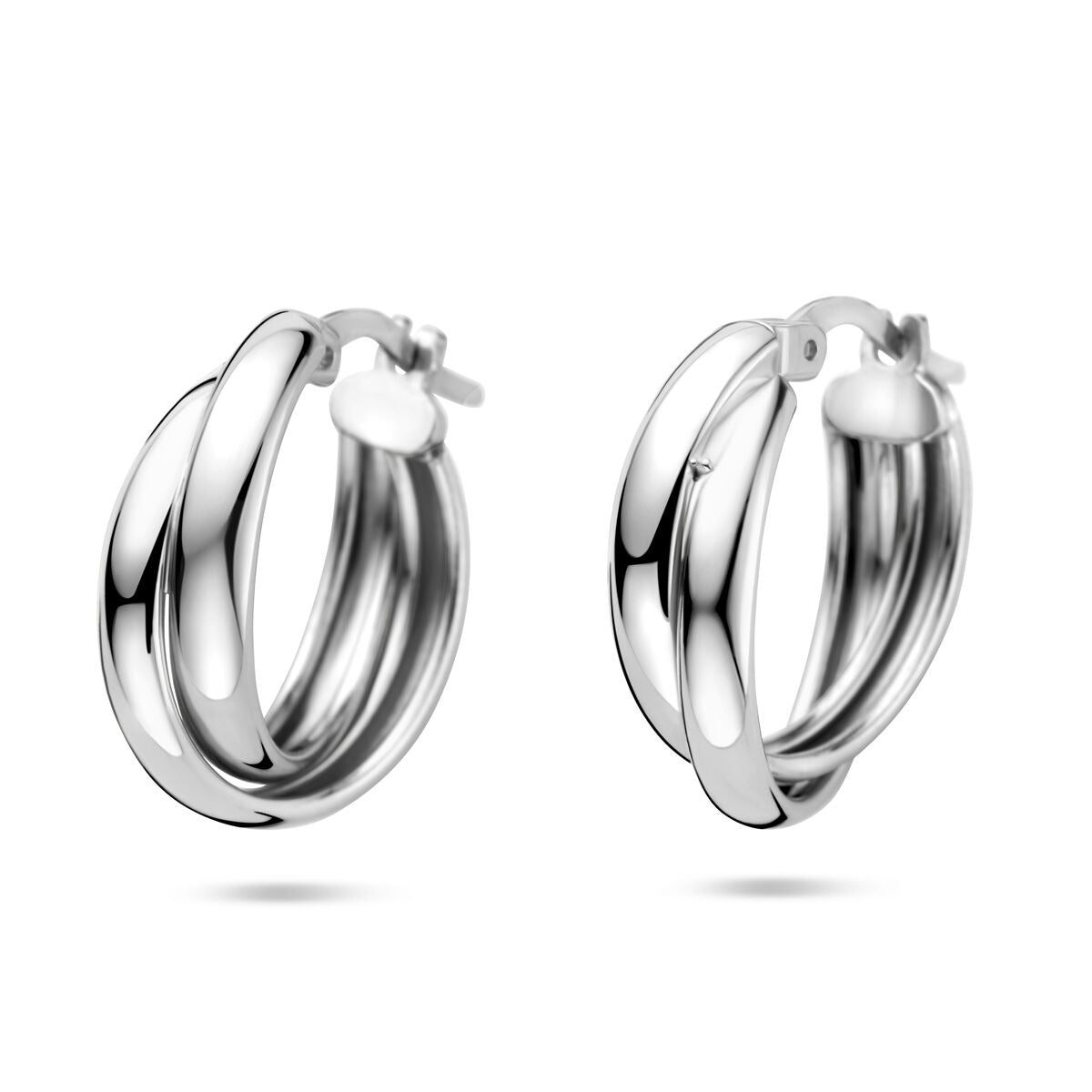 Zweifache, gerhodinierte Ohrhänger aus 925 Silber mit einem Durchmesser von 19,5 mm und einer Breite von 6,5 mm