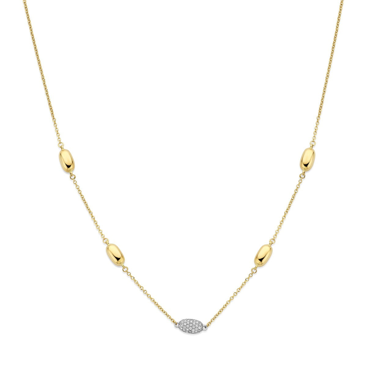 14k Bicolor Goldkette mit ovalen Elementen und einem Anhänger mit 0,80 ct Diamanten