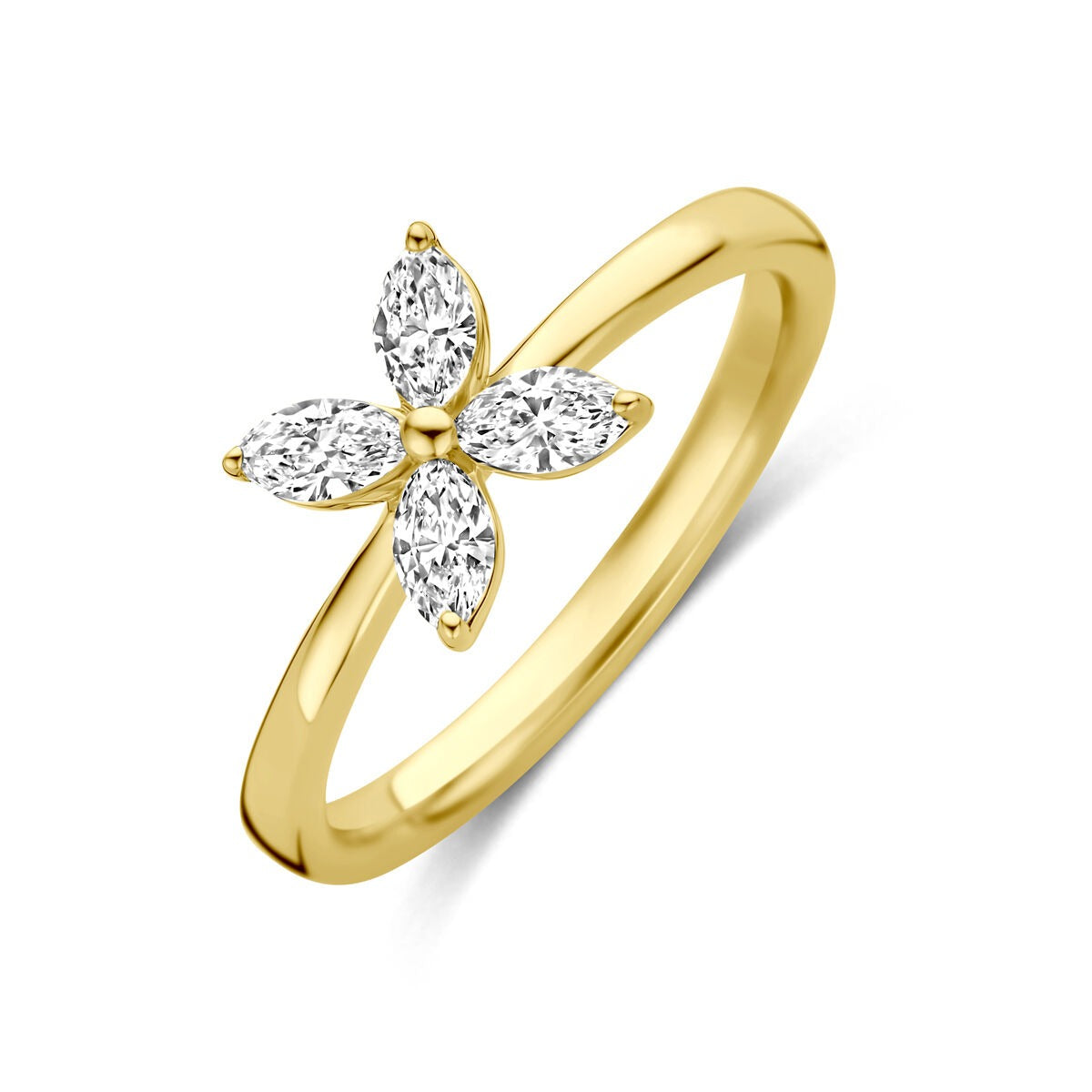 Ring aus 14k Gelbgold mit blühendem Design und vier funkelnden, lab-grown Diamanten