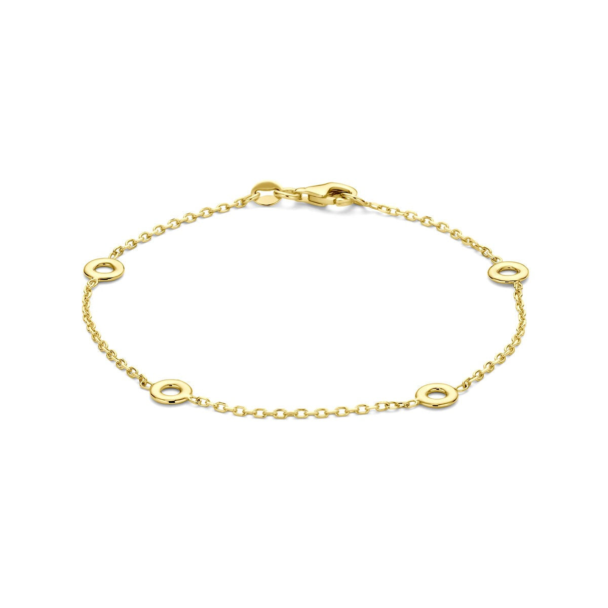 14k gelbgoldene Damenarmband mit feinen Gliedern und runden Elementen