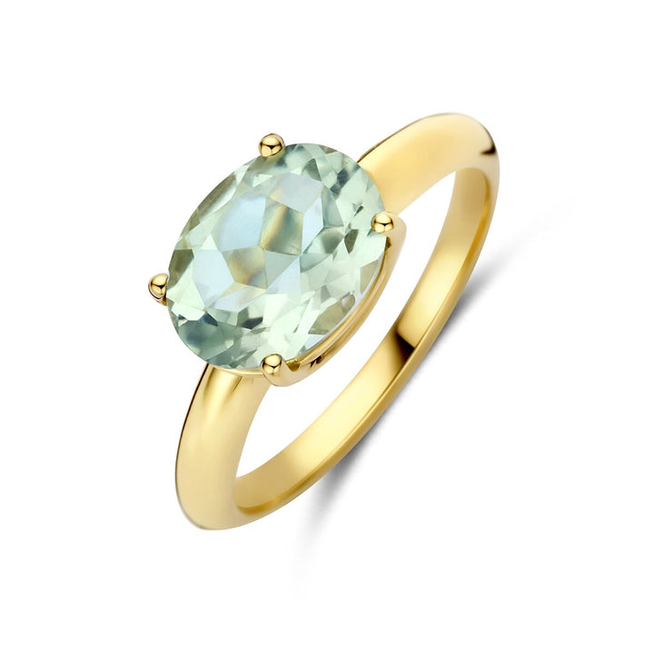 14k Geelgouden ring met groene amethist