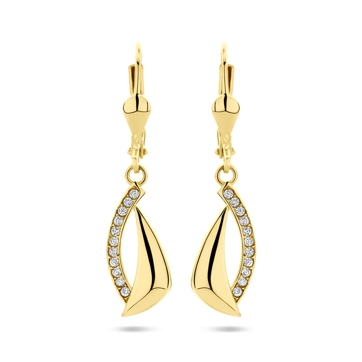 14k goldene Ohrringe mit Zirkonia in Form von stilisierten Segeln