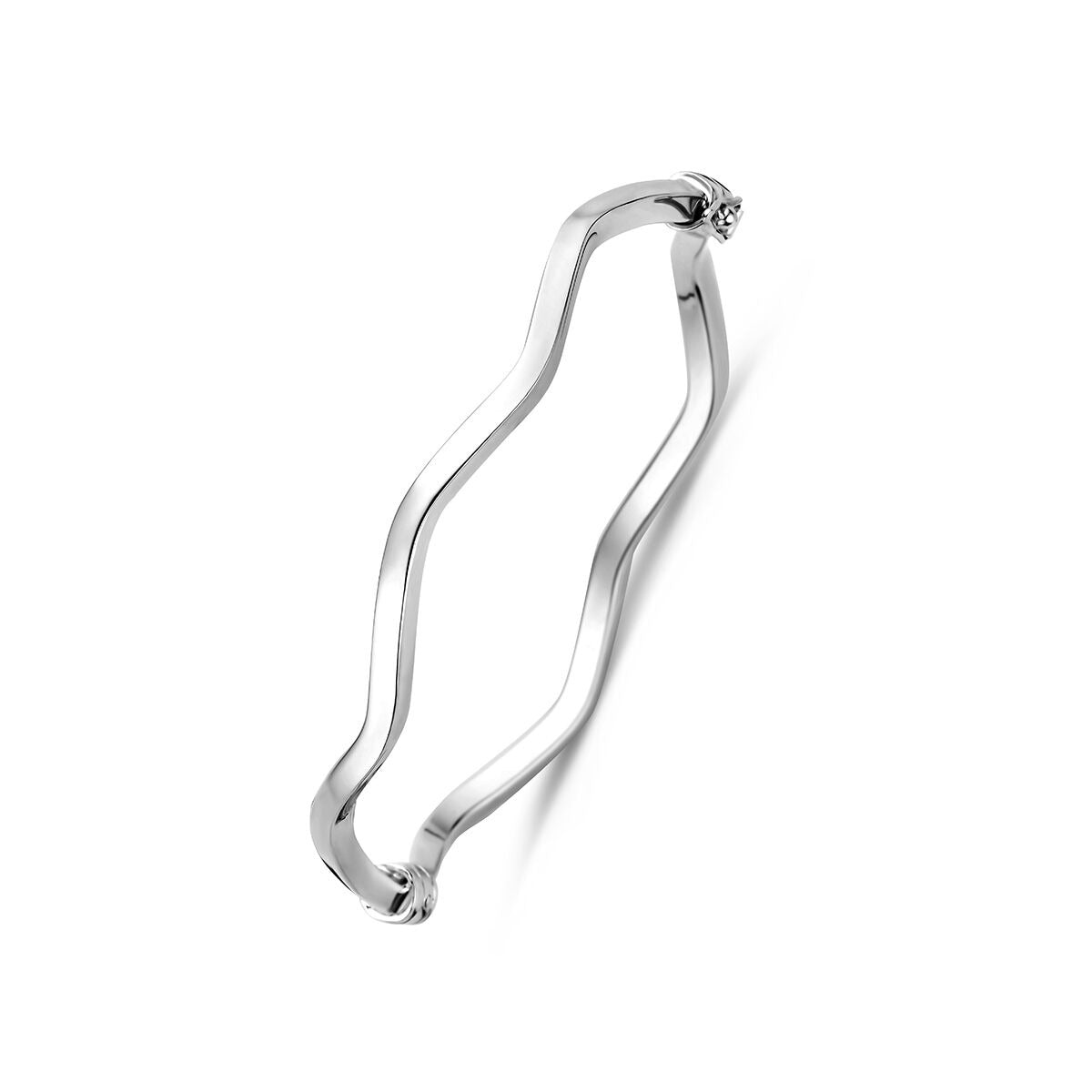 Bangle aus rhodiniertem 925 Silber mit geschwungener Form und glatter Oberfläche