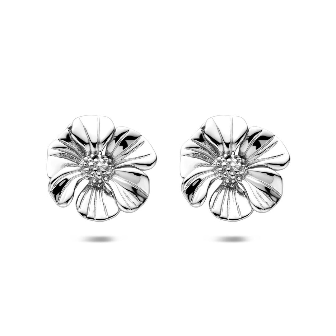Stalen oorknopjes bloemvormig – zilverkleurige dames oorbellen 26 mm
