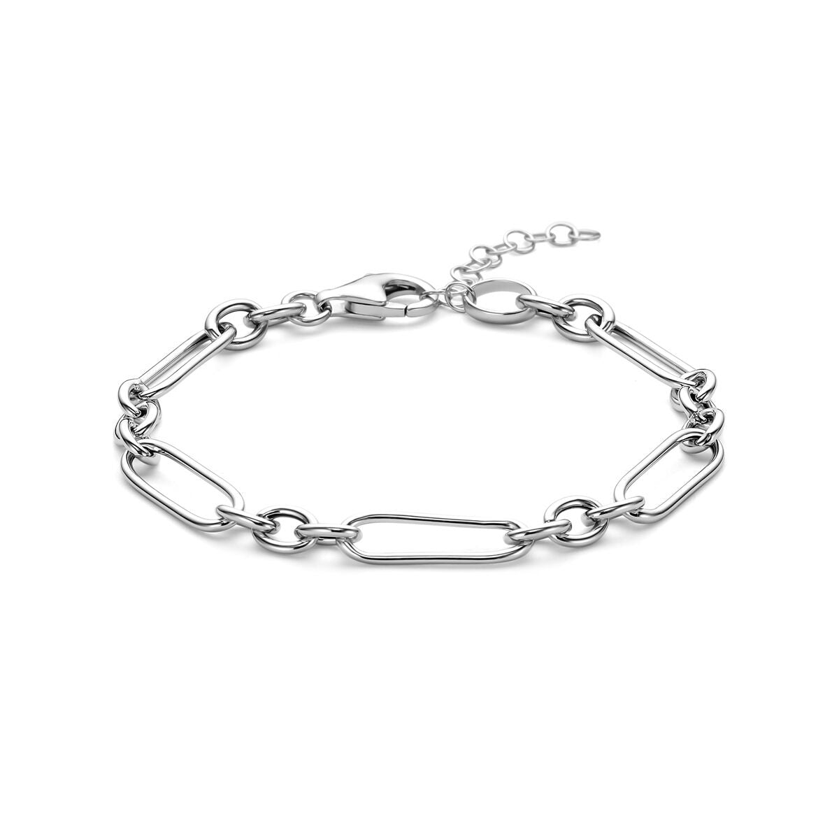 Gerhodineerte Silber-Anker-Schlüsselarmband mit länglichen Gliedern und Karabinerverschluss