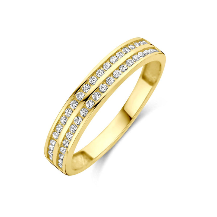14k Geelgouden ring met zirkonia – alliance rijzetting, 3.5 mm breed