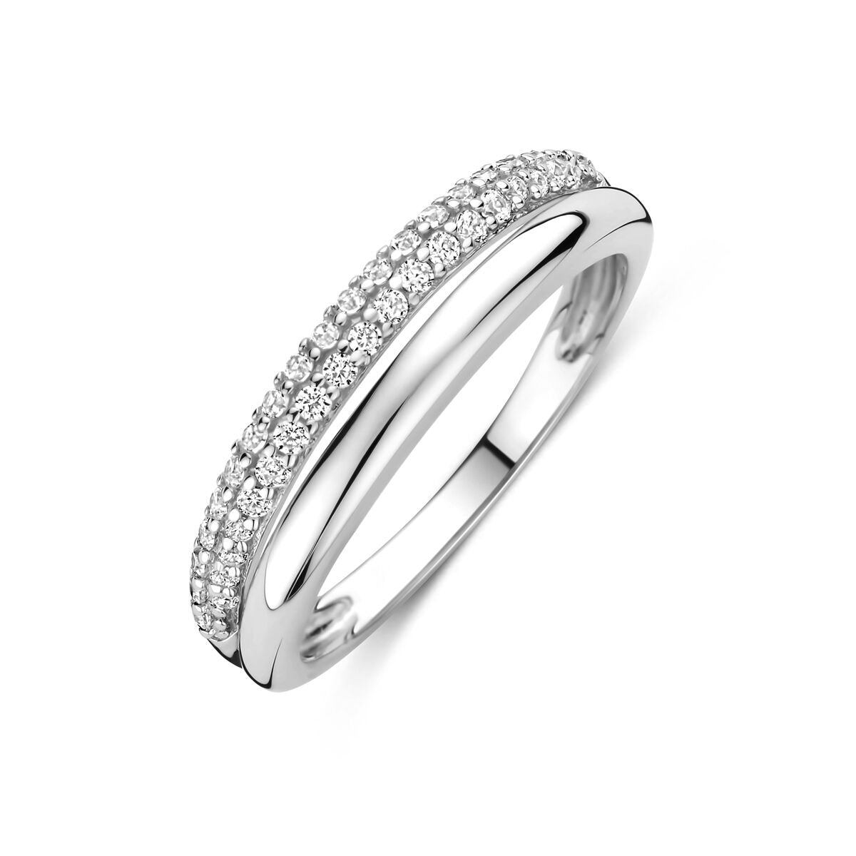 Ring aus rhodiniertem Silber mit transparenten Zirkonia-Steinen, 5 mm breit