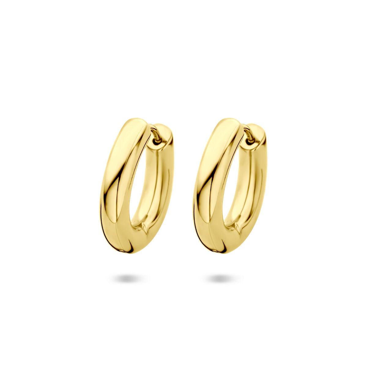 Goldfarbene Stahlklappohrringe mit einer Größe von 20x4mm in geschwungener Form