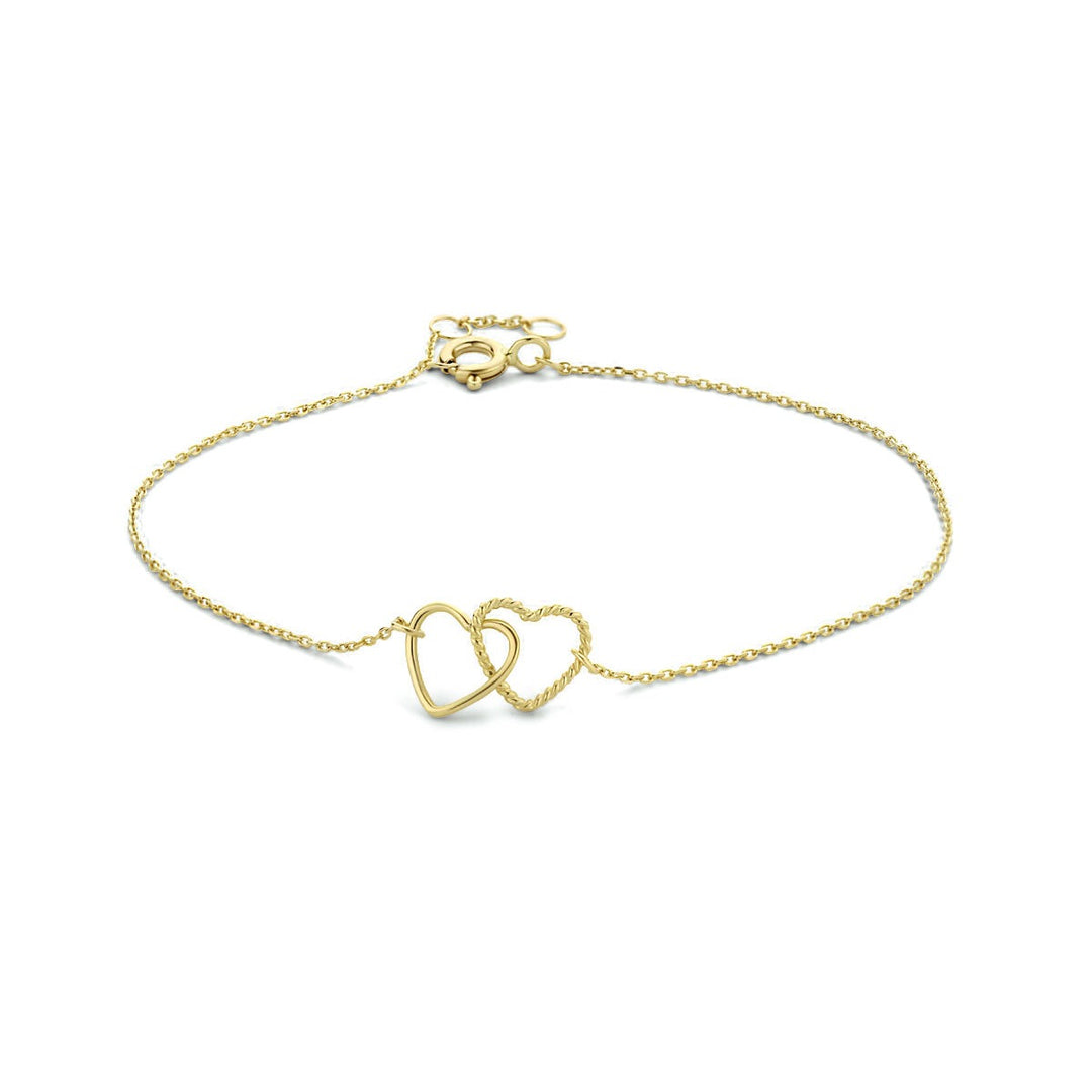 9k Geelgouden Armband met Twee Hartjes