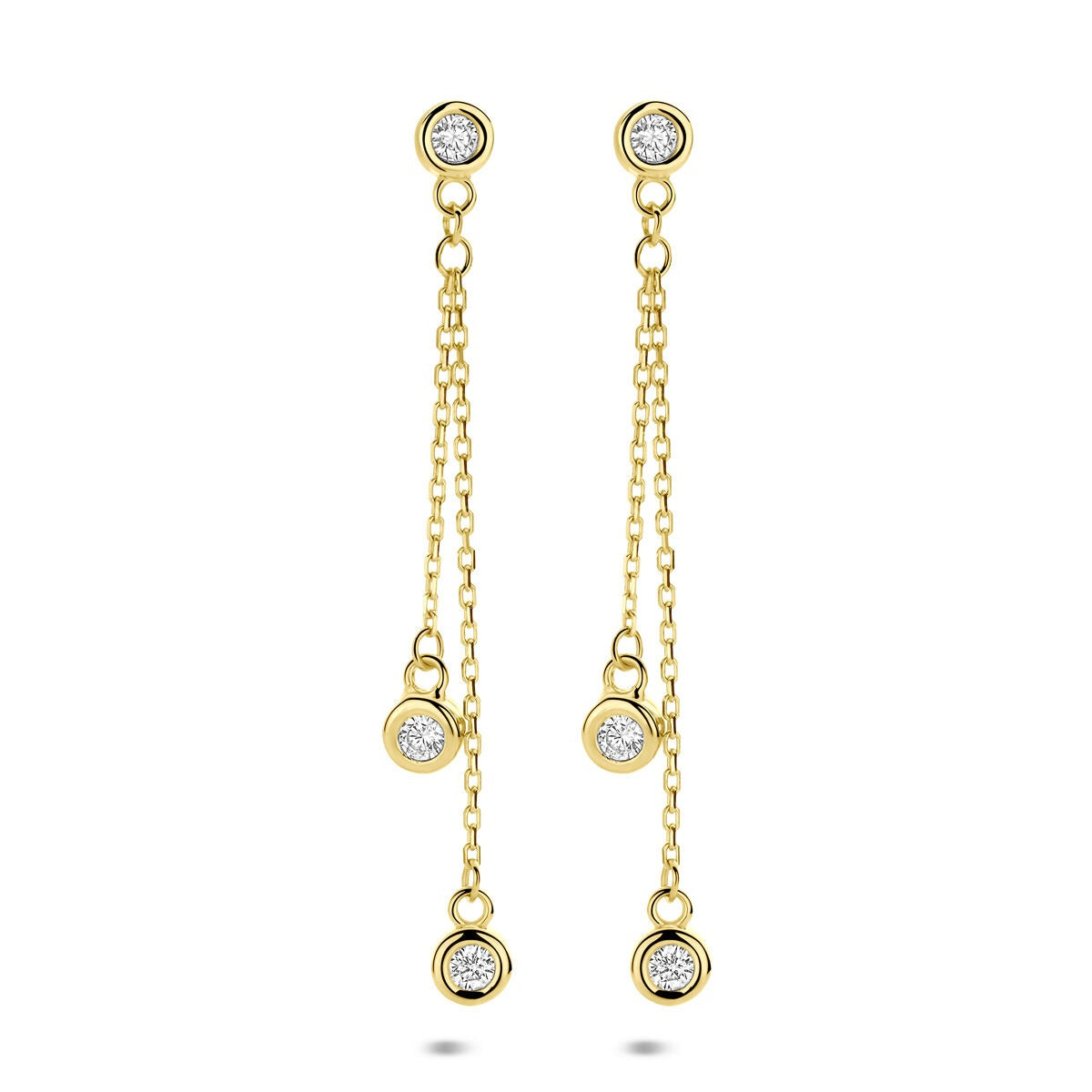 14k goldene Ohrhänger mit Zirkonia, hängende Ketten und runden Anhängern