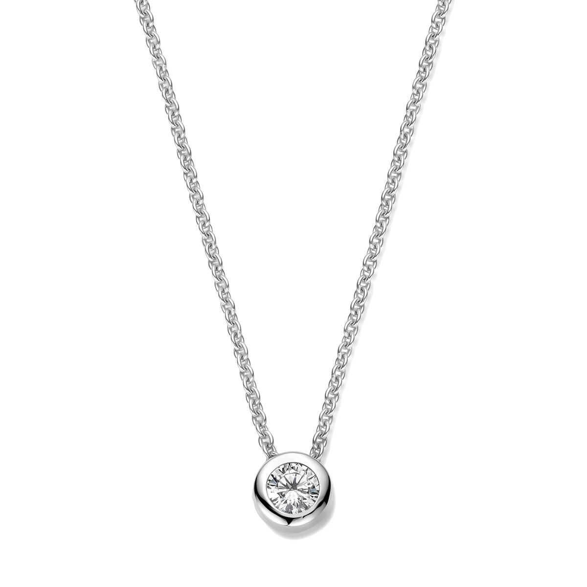 Silbernes Collier aus rhodiniertem 925 Silber mit rundem Anhänger und Zirkonia-Steinen