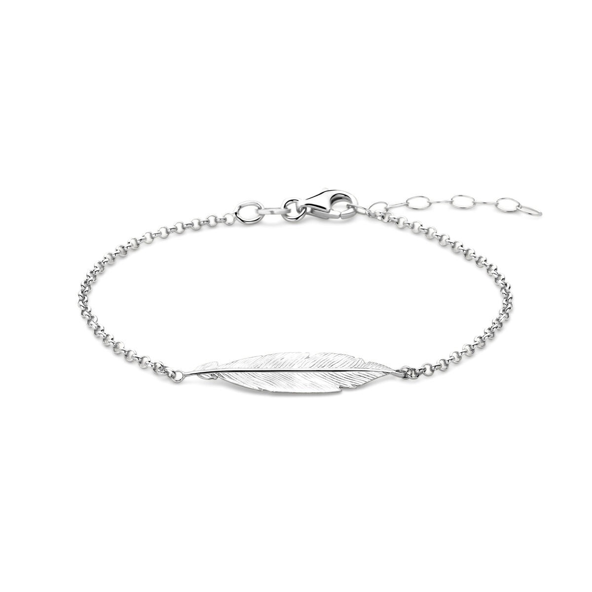 Zarte Armband aus rhodiniertem 925 Silber mit einem federförmigen Anhänger