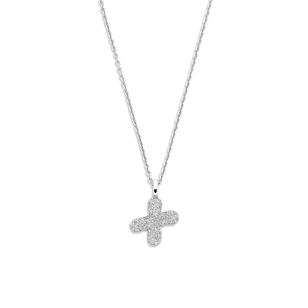 Collier aus rhodiniertem 925er Silber mit Zirkonia und einem Kreuzanhänger