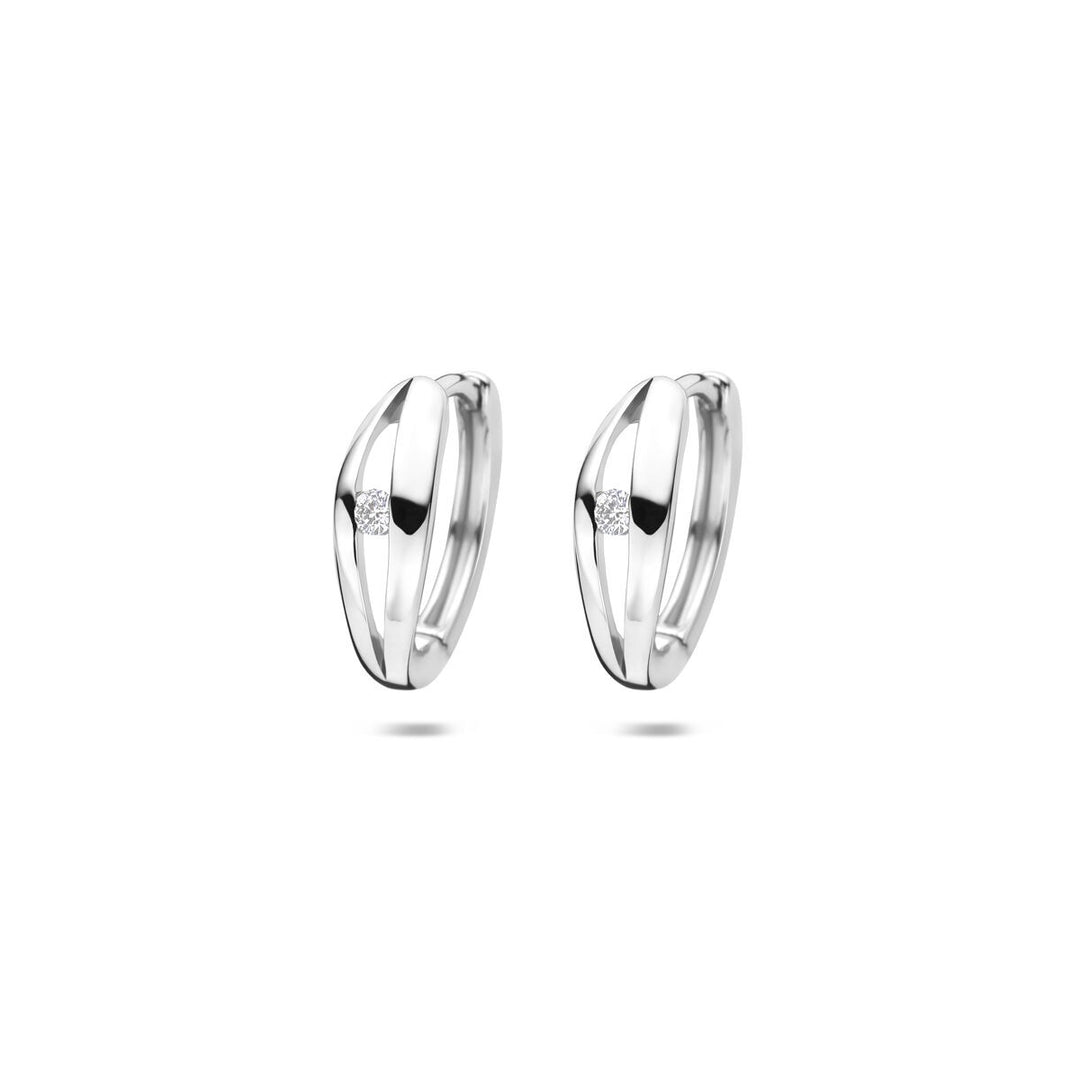Zilveren oorringen dames met lab grown diamant – gerhodineerd 14 mm