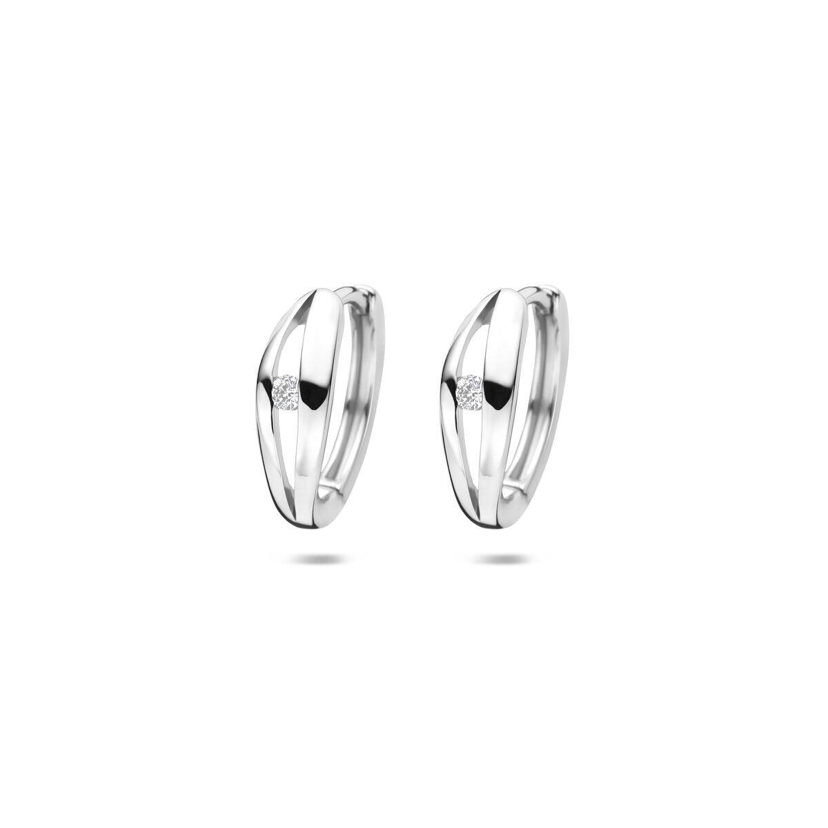Silberne Ohrhänger für Damen mit lab-grown Diamant und rhodiniertem Finish, 14 mm groß