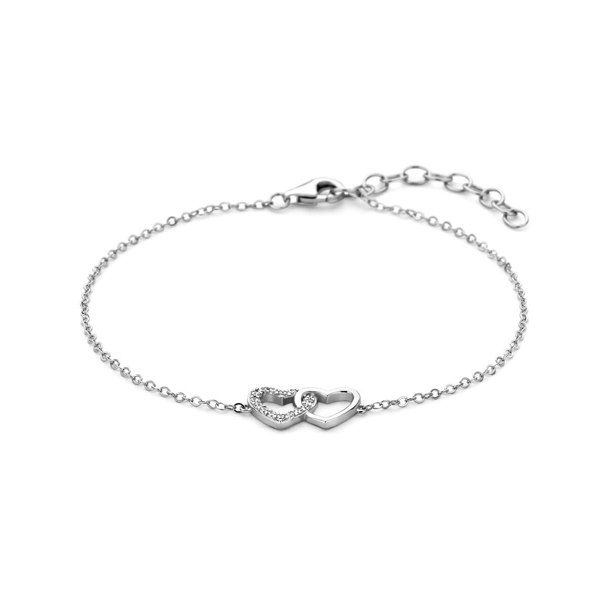 Silbernes Armband mit Herzdesign und Zirkonia, rhodiniert, feine Gliederkette