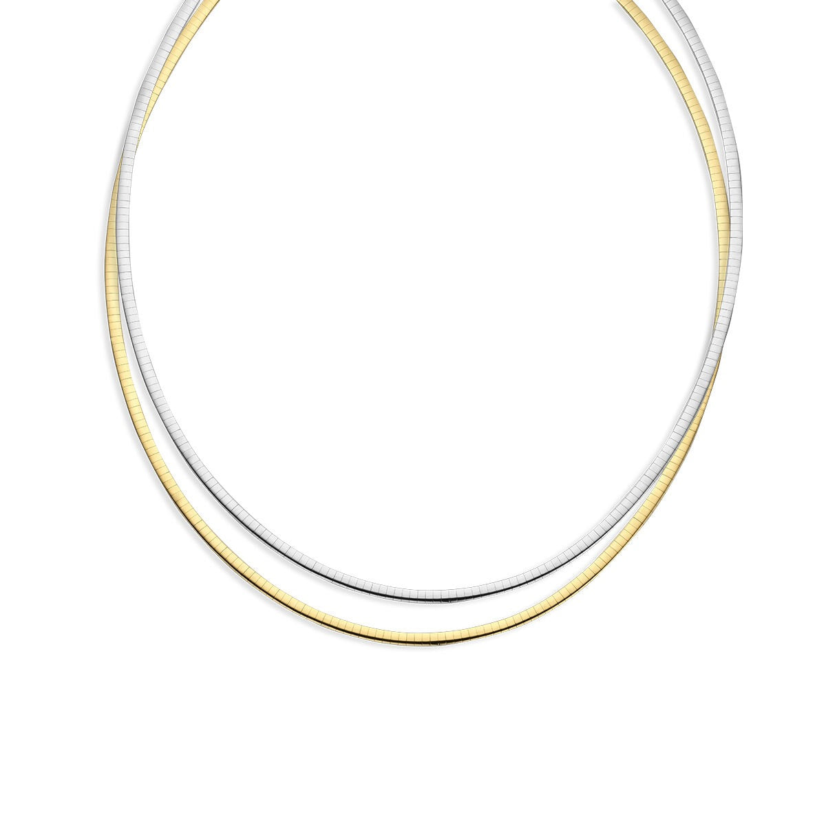 14k Bicolor Omega-Collier aus Gelbgold und Weißgold mit zwei geschmeidigen Ketten