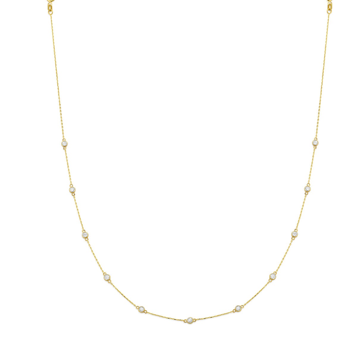 14k goldene Kette mit Zirkonia, feine Glieder und kleine, runde Steine in gleichmäßigem Abstand