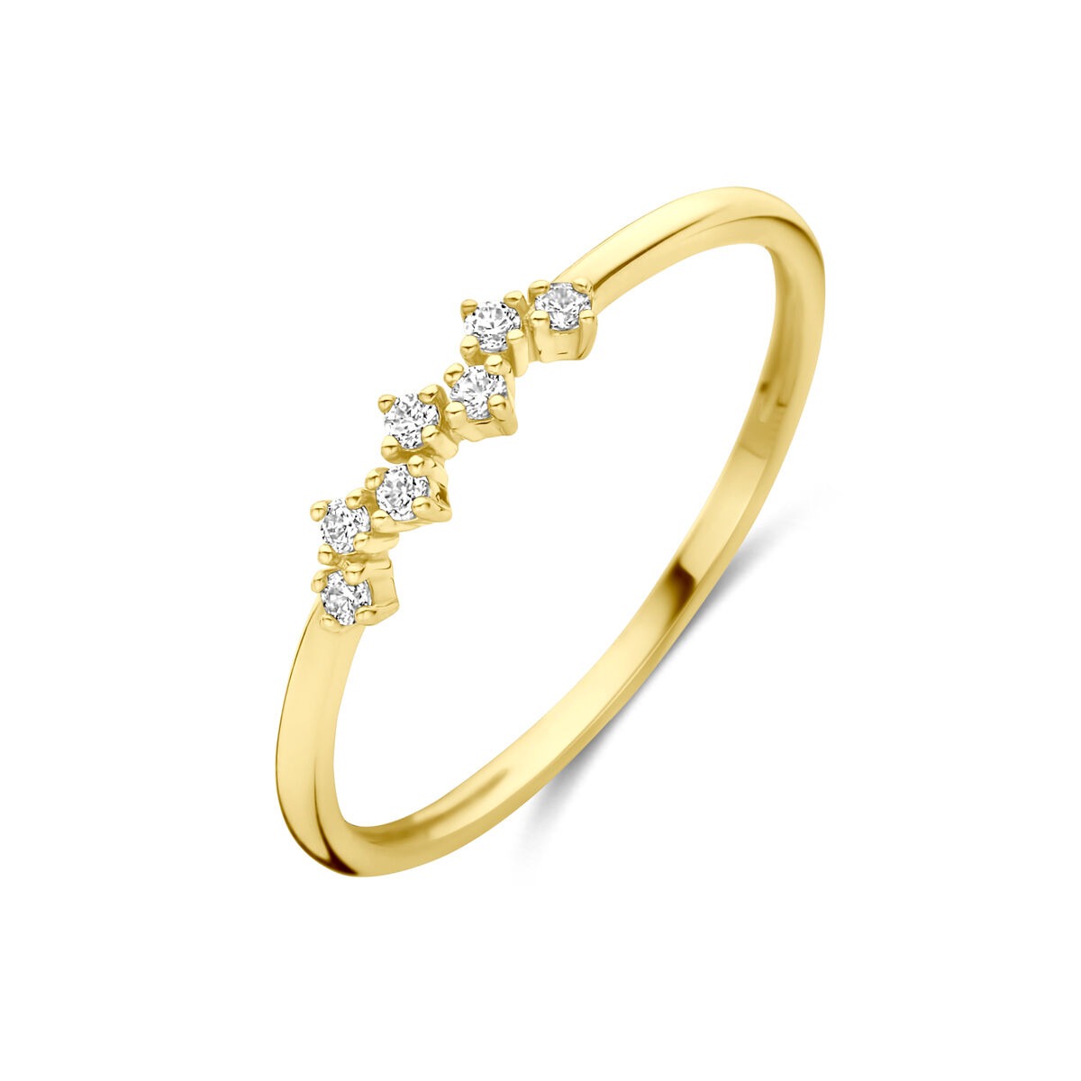 Ring aus 9 Karat Gelbgold mit Zirkonia-Umrandung in geschwungener Form