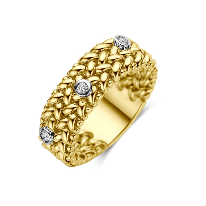 14k bicolor geel- en witgouden ring met diamant