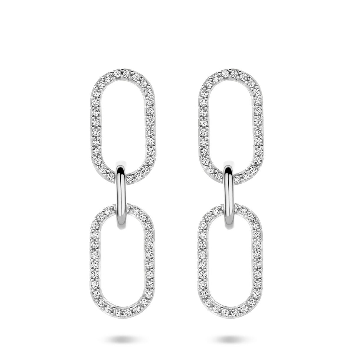 Silberne Ohrhänger mit Zirkonia, 33 mm lang, in ovaler Form mit funkelnden Steinen