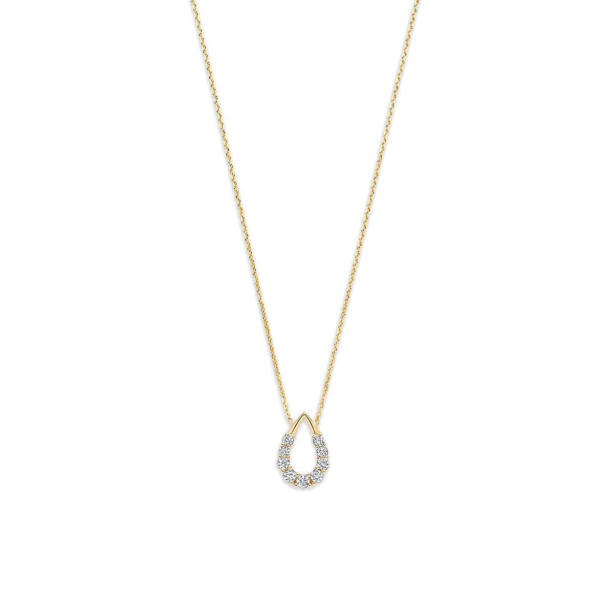 Collier aus 9 Karat Gelbgold mit tropfenförmigem Anhänger und Zirkonia-Steinen