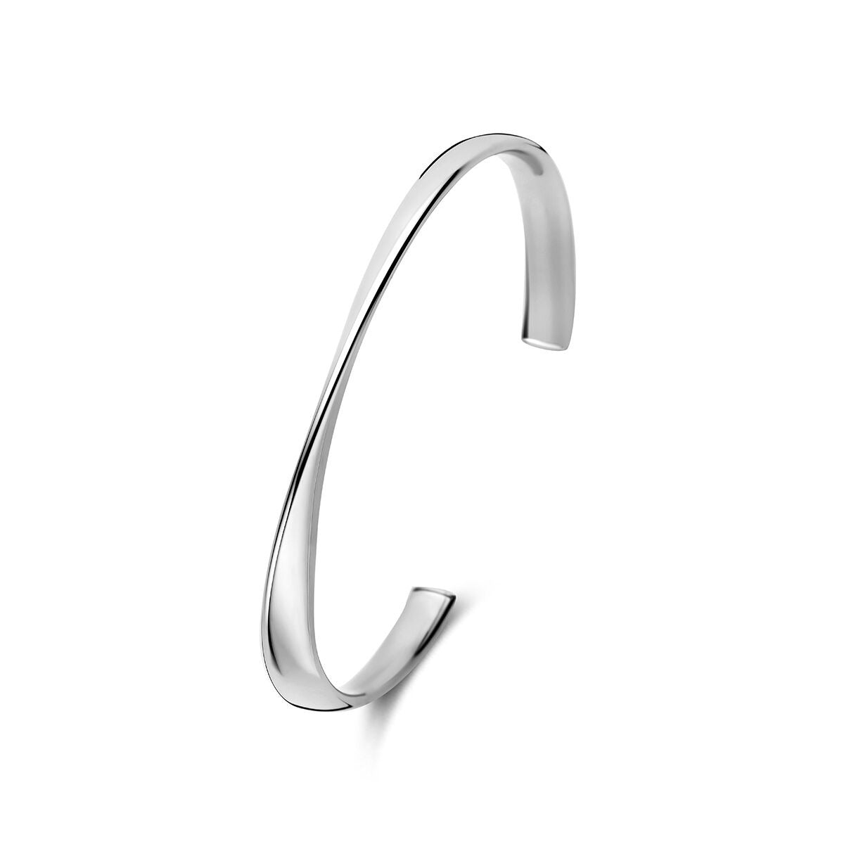 Gerhodinierte Spangarmband aus 925 Silber mit geschwungener Form und glänzender Oberfläche