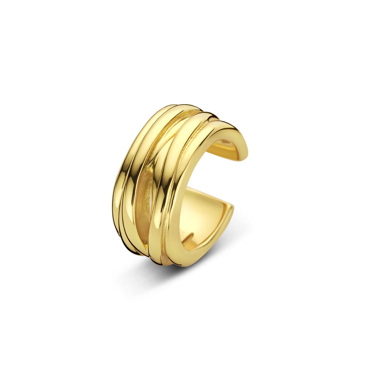 Vergoldeter Silber Ear Cuff mit drei geschwungenen Ringen in glänzender Optik