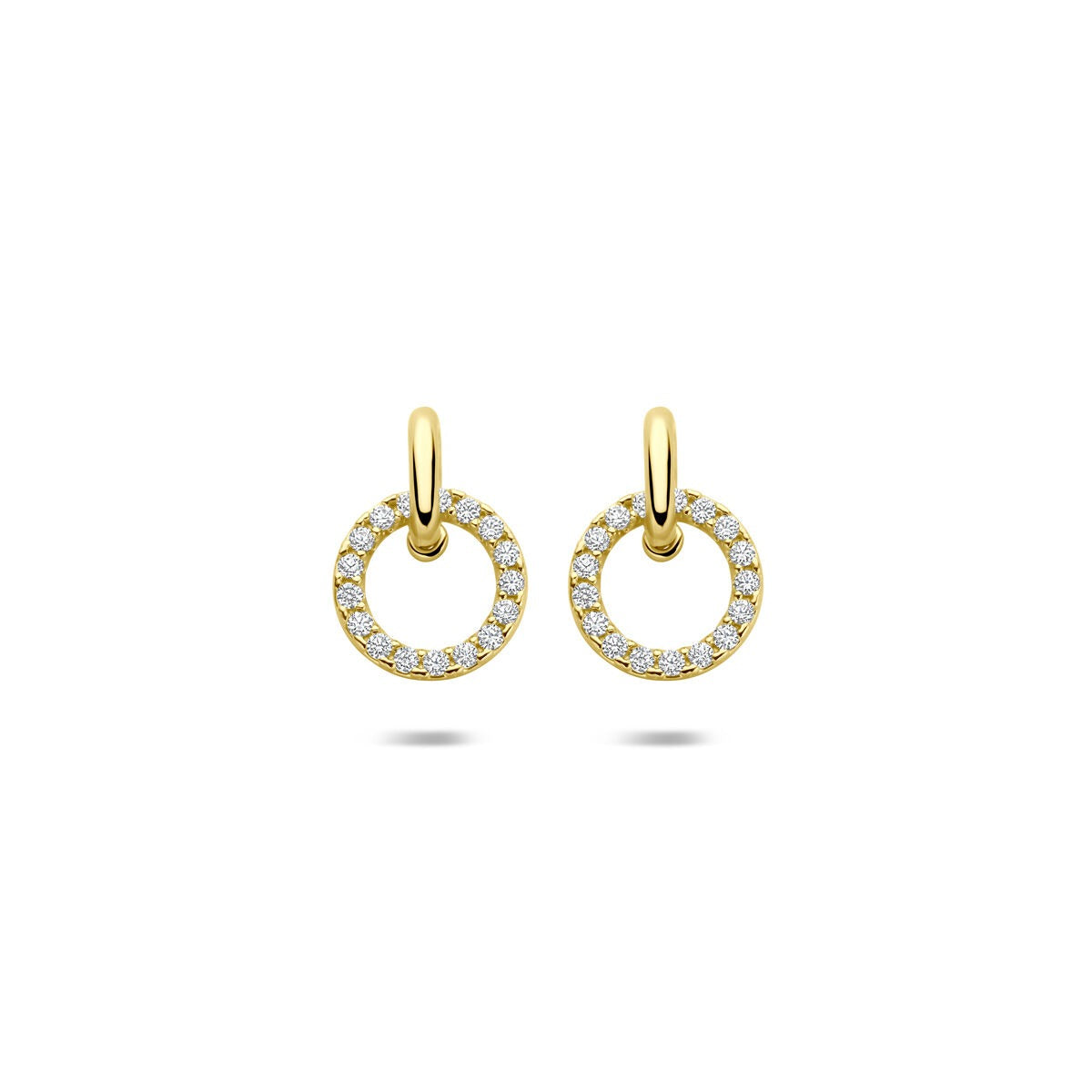 Goldene 14k Ohrringe mit Zirkonia in Pavé-Fassung, kreisförmiges Design mit funkelnden Steinen