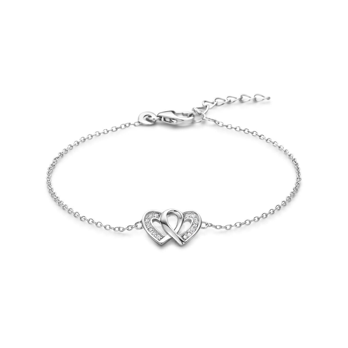 Armband aus rhodiniertem 925 Silber mit zwei Herzen und Zirkonia-Steinen