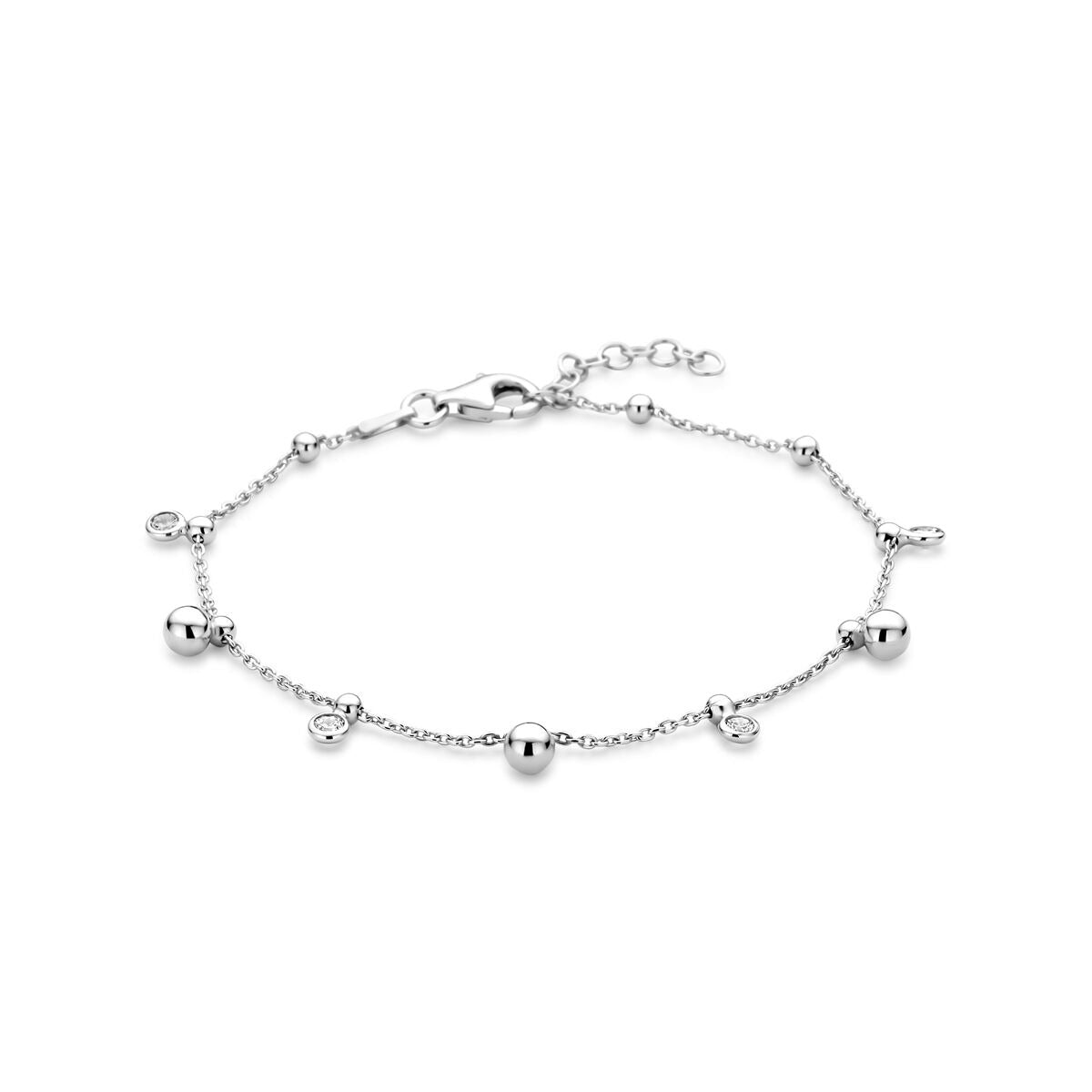 Armband aus rhodiniertem 925 Silber mit Zirkonia und runden, glänzenden Elementen, 17 + 2 cm lang