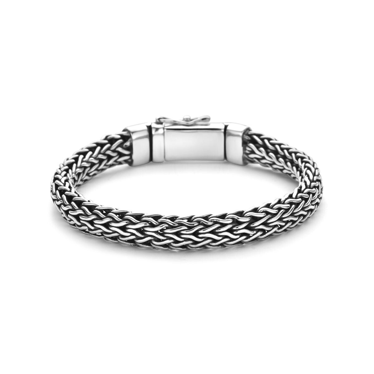 Armband aus oxidiertem 925 Silber mit geflochtenem Vossestaart-Muster und schmalem Verschluss